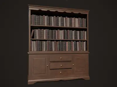 Victorian Bookcase with Books Low-poly 3D model