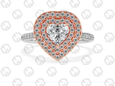 Ring 204 Heart Shape Cathedral Double Halo pave set with Gems 3D print model