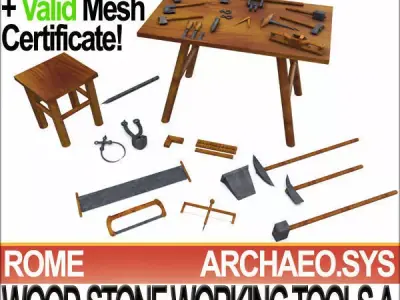 Roman Wood Stone Working Tools Collection 3D Print 3D model