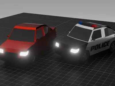 Sedan and Police Car    WITH WORKING SIRENS Free low-poly 3D model