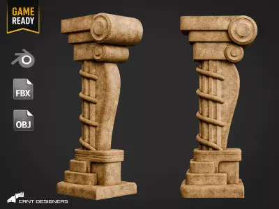 Ancient Stone Column Capital Low-poly 3D model
