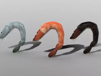 Shrimp three Low-poly 3D model