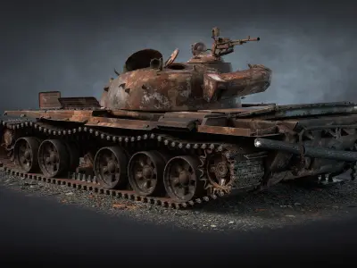 T-72A Tank Destroyed Low-poly 3D model