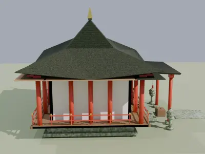 Japanese Buddhist Temple Hondo Low Poly 3D Model  Low-poly 3D model
