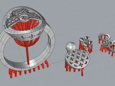 PREFABRICATED FOUR-LEAF CROVER FLOWER PATTERN SET RING 3D model