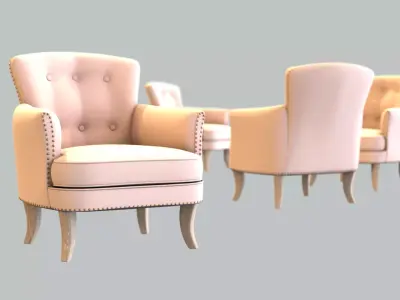 Vintage Chair Pale Cotton Upholstery Natural Oak Legs 3D model