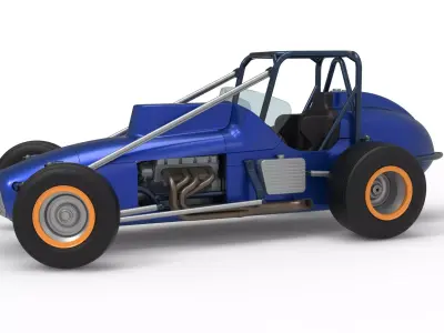 Dirt Silver Crown Champ car while turning Scale 1 to 25 3D print model