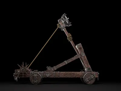 Medieval Catapult Low-poly 3D model by volchvany