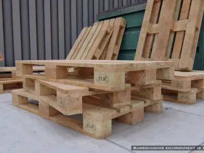 Wooden euro pallet used condition with dirt 3D model