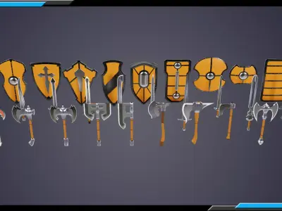 Mele Weapons And Shields  Base Mesh Models Low-poly 3D model