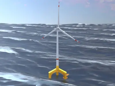 Wind turbine with Tripile Offshore Foundation V1 H-138 RD-162 m Low-poly 3D model