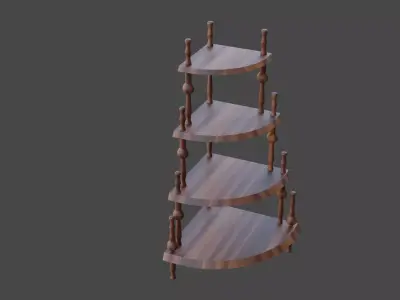 Wooden Corner Stand Shelf Low-poly 3D model