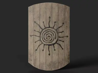 Slavic square wooden shield-painted black Sun symbol Low-poly 3D model