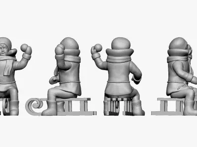 001353 kid on a sled throwing snowball 3D model