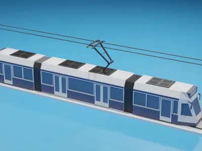 lowpoly Cartoon Tram Low-poly 3D model