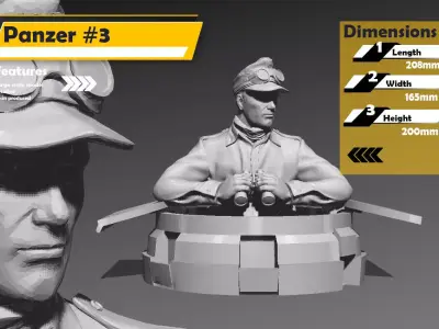 200mm WWII German Panza Tank commander bust No 2 3D print model