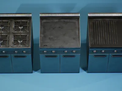 PBR Game Ready Commercial Restaurant Kitchen Stove Grill Pack Low-poly 3D model