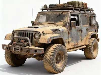 Damaged Post Apocalyptic Off Road Jeep 3D Model V03 Low-poly 3D model