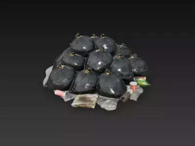 Trash Bag Pile -Garbage Bags Collection with Litter - PBR Low-poly 3D model