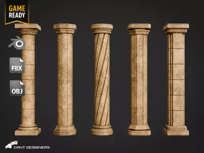 Ancient Stone Columns Pack Low-poly 3D model