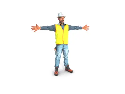 Construction Laborer with High Visibility Vest Low-poly 3D model