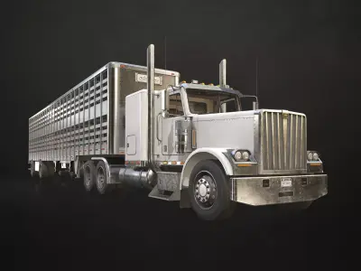 Flat Top Semi Truck Livestock Trailer Low-poly 3D model
