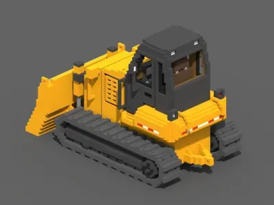 Voxel Bulldozer Low-poly 3D model