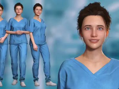 Professional Nurse in Scrubs Realistic Rigged 3D Model Low-poly 3D model