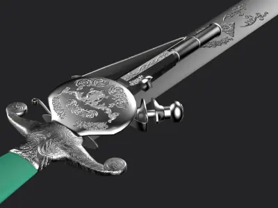 Silver 1700 sword with pistol with used and new textures Low-poly 3D model