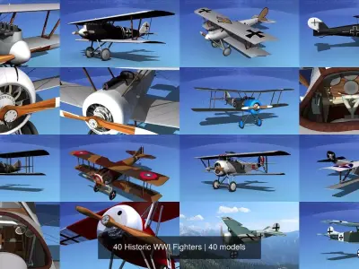 40 Historic WWI Fighters 3D Model Pack