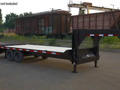 Flat Bed Gooseneck Pickup Trailer 3D model
