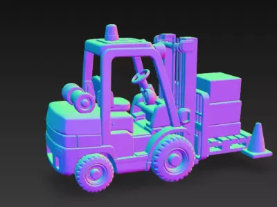Cute Stylized Forklift with Pallet - Boxes - PBR Game-Ready Low-poly 3D model