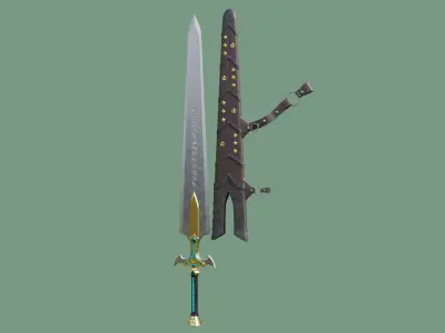 Fantasy Sword01 Game-Ready PBR Unity UE V-Ray Textures Inlcuded Low-poly 3D model