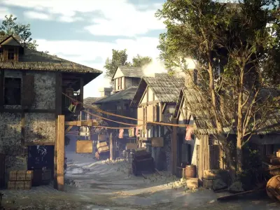 Game ready Medieval Village Low-poly 3D model