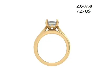 Asscher Solitaire Ring Bridal Set 3D print model