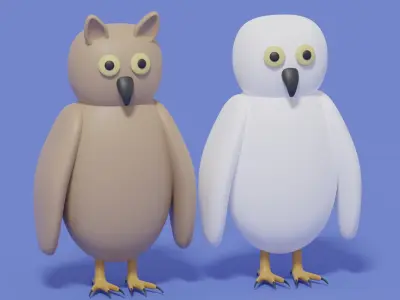 Cartoon Owl and Snowy Owl 3D model