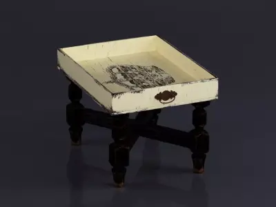 S00044 Vintage Wooden Serving Tray Table Free low-poly 3D model