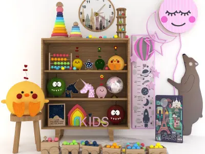 Bookcase with toys Low-poly 3D model