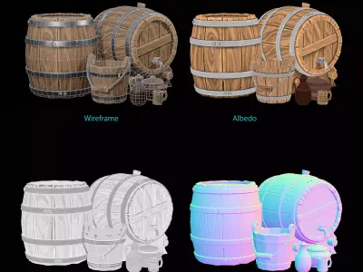 Stylized Medieval Tavern Set Low-poly 3D model