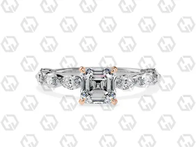 Ring 171 Asscher Shape marquise on shanks with Gems 3D print model