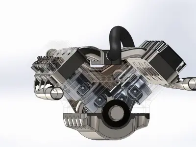 Car Engine with 2 turbo V6 solidworks 3D model