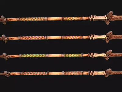 Medieval Wooden Spear Colored Weapon Pack Low-poly 3D model