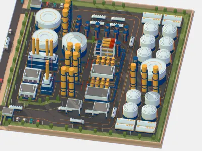 Isometric Complex Crude Oil Processing Plant Low-poly 3D model