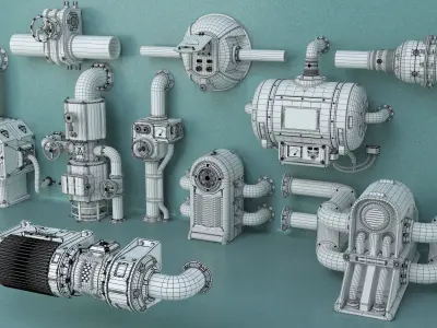 Wall Tube Mechanism Props 2 - 10 pieces 3D model