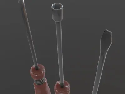 Screwdriver Set three screwdrivers Low-poly 3D model