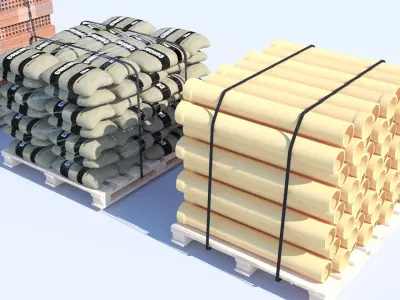 Pallet Collection with bricks 3D model