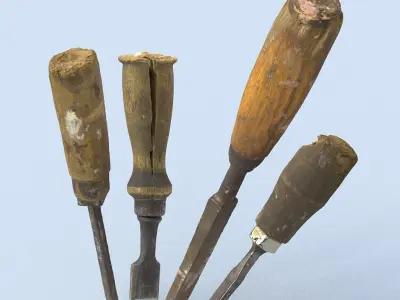Chisels High Poly pair of woodworking tools 3D model