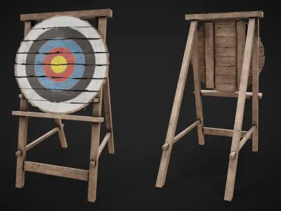 Set of 3 Medieval Training Wooden Targets Low-poly 3D model