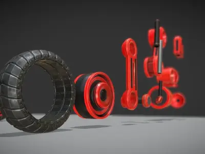 Hydraulic Suspension with Tires Neon Red Version Rigged Low-poly 3D model