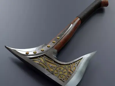 Viking battle axe in fantasy styles Low-poly 3D model